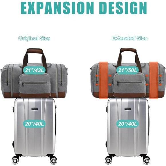 Expandable Duffle Bag for Men, Grey - Picture 3 of 6